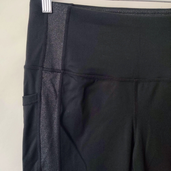 CHICO'S Ponte Pull-on Pants 2/L Ankle Shimmer Side Stripe Leggings Pockets - Picture 5 of 10